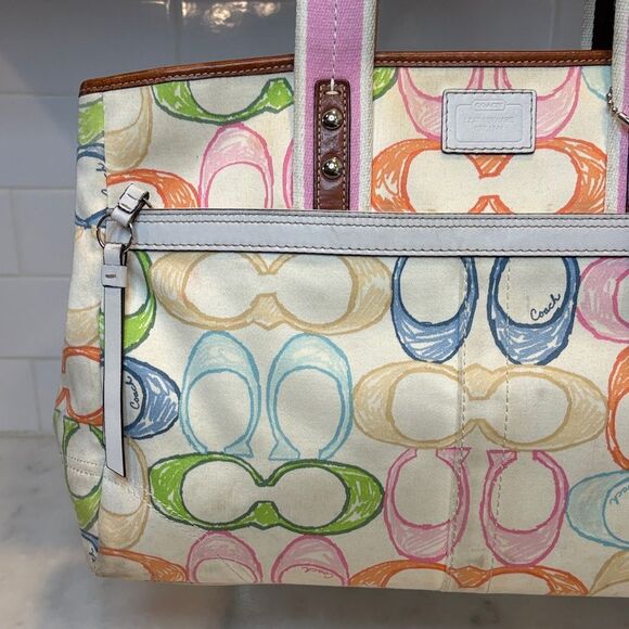 Coach Bag Purse Handbag Hampton Scribble Signature Logo Multicolor Tote Bag - Picture 3 of 16